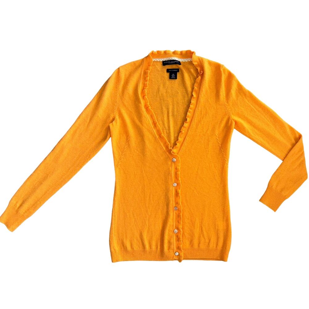 Banana Republic Women's Cashmere Cardigan Sweater‎ Size XS Orange Ruffled Preppy